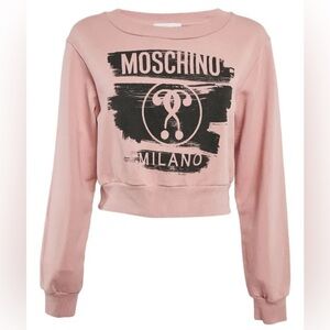 Moschino Milano question mark sweater logo cropped crewneck pullover pink Small